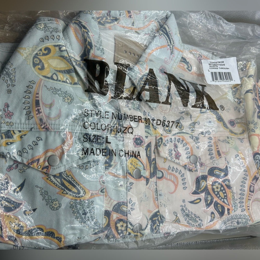 NWT MSRP $165 BlankNYC Coming Through Paisley Print Button Up Denim Jacket- SZ L - Picture 4 of 8